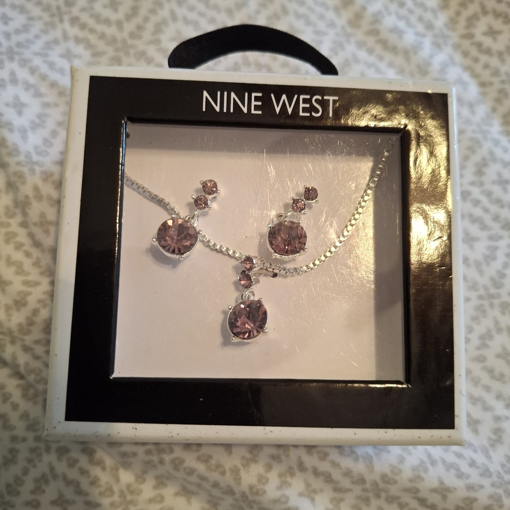 Nine West Silver Necklace with Purple/Pinkish Accents